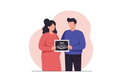 Expecting parents joyfully holding ultrasound image in flat Product Image 1