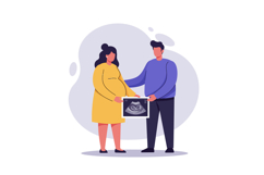 Expecting parents joyfully holding ultrasound photo in minim Product Image 1