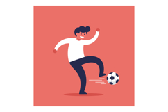Active young man joyfully kicking a soccer ball in a flat ve Product Image 1