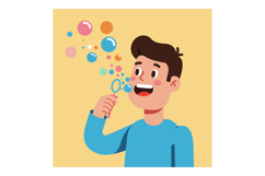 A cheerful young boy blowing colorful bubbles in a playful, Product Image 1