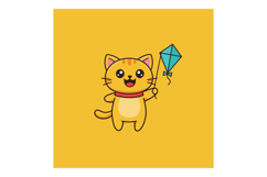 Happy orange cat holding a blue kite in a cheerful minimal v Product Image 1