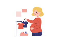 Pregnant woman shopping for baby clothes in a stylish boutiq Product Image 1