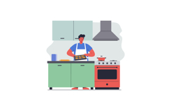 A man cooking cookies in a modern kitchen with flat design e Product Image 1