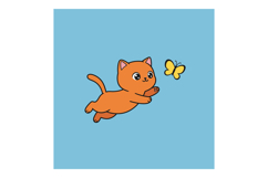 Playful orange cat chasing a yellow butterfly in a flat vect Product Image 1