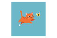 Playful orange cat chasing a butterfly in a flat vector illu Product Image 1