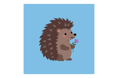 Cute hedgehog holding a pink flower in a minimal flat vector Product Image 1