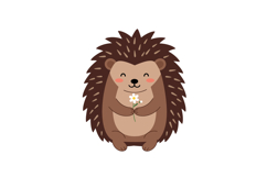 Cute brown hedgehog holding a daisy flower in a flat vector Product Image 1