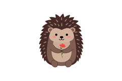 Cute hedgehog holding a red flower in a flat vector illustra Product Image 1