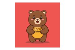 Cute brown bear holding a honey jar in a cheerful flat vecto Product Image 1