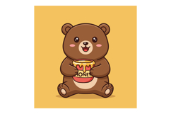 Cute brown bear happily holding a jar of honey in a flat vec Product Image 1