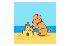 A playful dog building a sandcastle on a sunny beach in flat Product Image 1