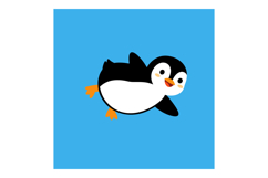 Cartoon penguin swimming joyfully in a bright blue backgroun Product Image 1