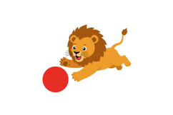 Playful lion joyfully chasing a bright red ball in flat vect Product Image 1