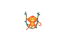Playful orange monkey swinging on green vines in a cheerful, Product Image 1