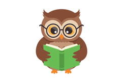 A wise owl wearing glasses happily reading a green book in a Product Image 1
