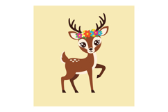 Cute brown deer adorned with a colorful flower crown in a pl Product Image 1