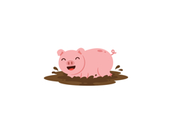 Happy pink pig playing joyfully in muddy puddle, flat vector Product Image 1
