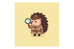 A cute hedgehog detective in a brown coat holding a magnifyi Product Image 1