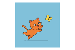 Playful orange cat chasing a butterfly in a flat vector illu Product Image 1