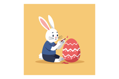 Cute rabbit painting a colorful Easter egg in flat vector ar Product Image 1