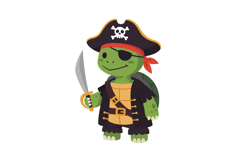 Cartoon pirate turtle character in flat design style with sw Product Image 1