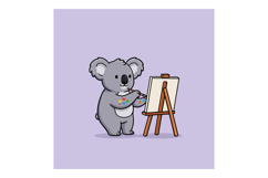 A cute koala painting on an easel with colorful paints in a Product Image 1
