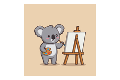 A cute koala painting on an easel in a playful flat vector i Product Image 1
