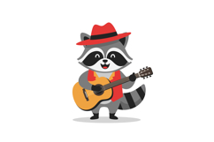 Raccoon character playing guitar in a vibrant and cheerful f Product Image 1