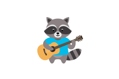Cute raccoon playing guitar in a vibrant blue shirt, flat ve Product Image 1