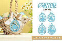 Rabbit in Ornamented Easter Egg Gift Tag SVG Papercut Set Product Image 1