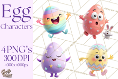 Cute Easter Egg Characters PNG, Adorable Spring Egg Clipart Product Image 1
