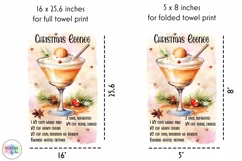 Watercolour Cocktail Recipe PNG | Christmas Kitchen Towel Product Image 2