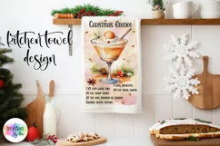 Watercolour Cocktail Recipe PNG | Christmas Kitchen Towel Product Image 1