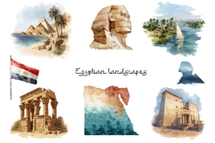 Watercolor Egypt clipart. Egyptian elements set 60 PNG Product Image 3