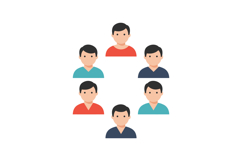 Group of six diverse men in colorful shirts engaging in team Product Image 1