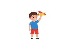 A cheerful boy holding a toy airplane in a playful flat vect Product Image 1