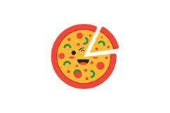 Happy cartoon pizza slice with smiley face and colorful topp Product Image 1