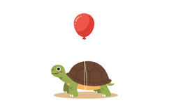 A cheerful turtle with a red balloon floating above in a min Product Image 1