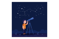 A boy gazing through a telescope at night sky constellations Product Image 1