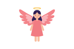 Cute girl with pink wings and halo in a flat, cheerful desig Product Image 1