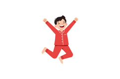 Happy boy jumping in red pajamas, joyful expression, flat ve Product Image 1