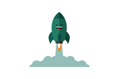 Happy cartoon rocket launching into space with playful desig Product Image 1