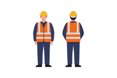 Construction worker wearing safety vest and hard hat in flat Product Image 1