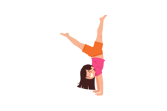 Happy girl performing a handstand in vibrant shorts with a f Product Image 1