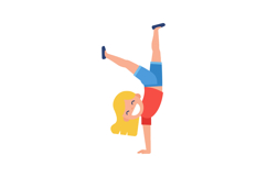 Young girl joyfully performing a handstand in a colorful fla Product Image 1