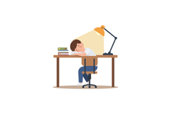 A young boy asleep at a desk under a bright lamp in a flat v Product Image 1