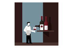 Waiter in a tuxedo pouring red wine into a glass in minimal Product Image 1