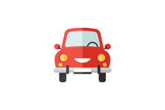 Red compact car with cheerful expression in flat design vect Product Image 1