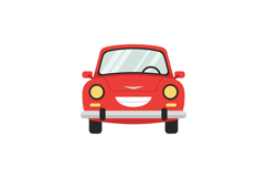 Red vintage car with smiling front design in flat vector art Product Image 1