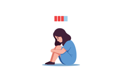 A girl sitting with her knees drawn up in a blue dress, mini Product Image 1
